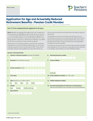 Application for Age and Actuarially Reduced Retirement Benefits