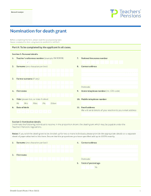 Nomination for Death Grant