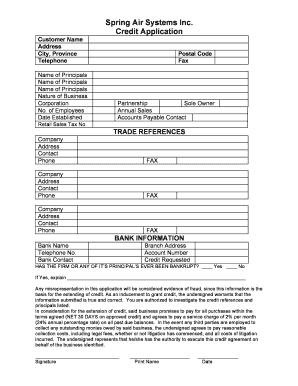 Spring Air Systems Inc Credit Application
