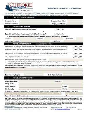 Certification of Health Care Provider