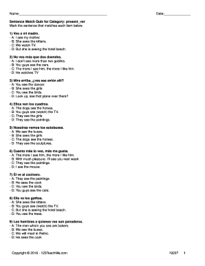Spanish Present Tense Sentence Match Quiz