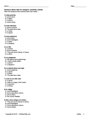 Spanish Indefinite Articles Quiz