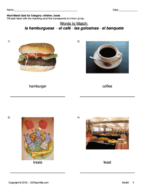 Children Foods Word Match Quiz