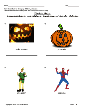 Prueba de coincidencia de palabras de Halloween para niños