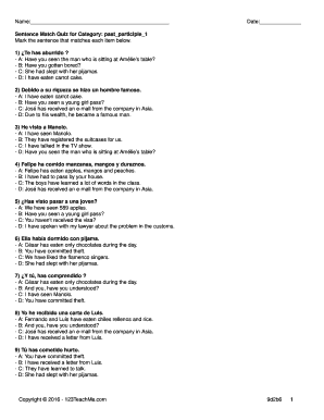 Spanish Past Participle Sentence Match Quiz