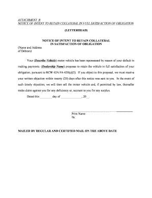 Notice of Intent to Retain Collateral