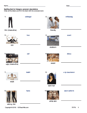 Spanish Personal Descriptions Spelling Quiz