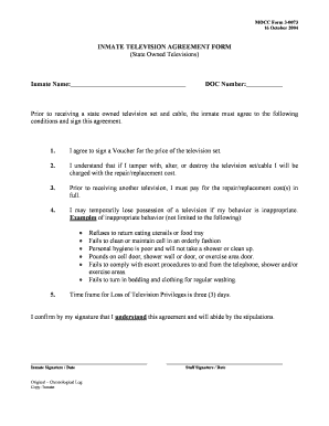 Inmate Television Agreement Form