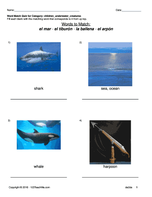 Prueba de coincidencia de palabras para criaturas submarinas