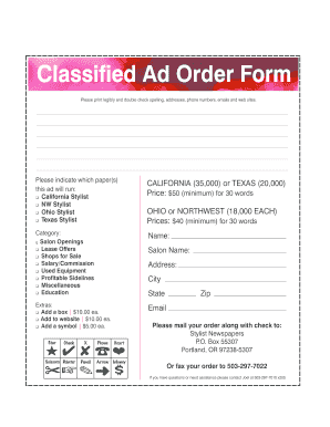 Classified Ad Order Form
