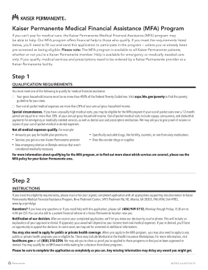 Kaiser Permanente Medical Financial Assistance Application