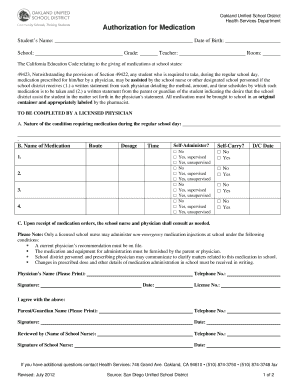 Authorization for Medication Administration