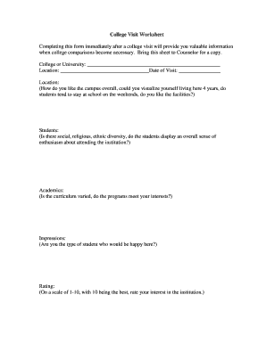 College Visit Worksheet - Holy Spirit Prep - holyspiritprep