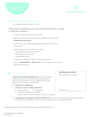 2015 Individual and Family Health Insurance Enrollment Application