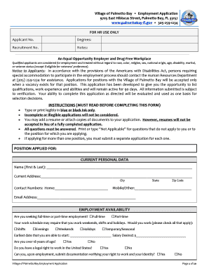 Village of Palmetto Bay Employment Application