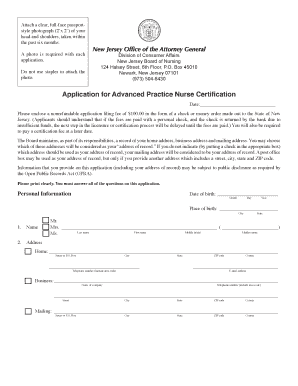 New Jersey Advanced Practice Nurse Certification Application