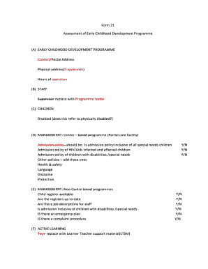 Early Childhood Development Programme Assessment Form 21