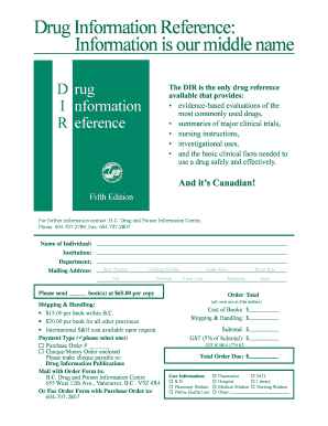 Drug Information Reference Order Form