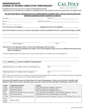 Undergraduate Change of Degree Completion Term Request