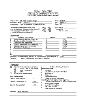 FORM 2 DATA FORM ROUTINE WETLAND DETERMINATION 1987 COE