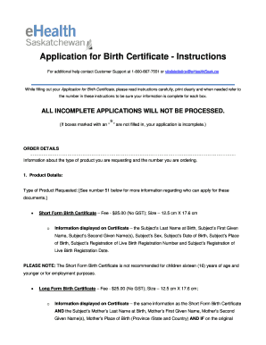 Application for Birth Certificate