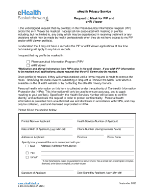 eHealth Privacy Service Request to Mask for PIP and eHR Viewer