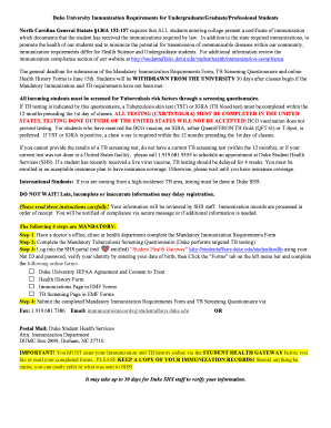 Duke University Immunization Requirements Form
