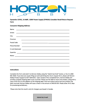 Dynamite Power Supply Recall Return Request Form
