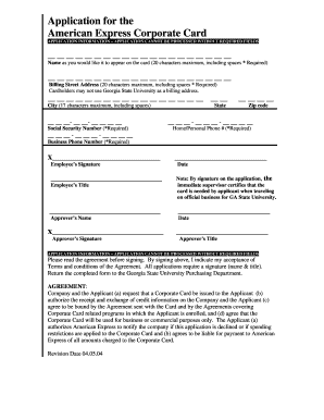 American Express Corporate Card Application