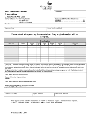 Georgia State University Replenishment Form
