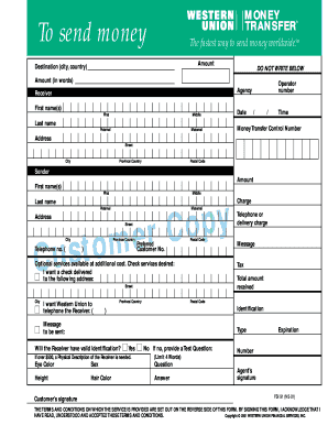 Western Union Money Transfer Form