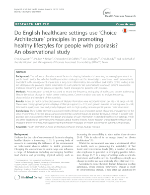 Do English healthcare settings use Choice Architecture principles in promoting healthy lifestyles for people with psoriasis An observational study BMC Health Services Research 2015 doi - gooa las ac