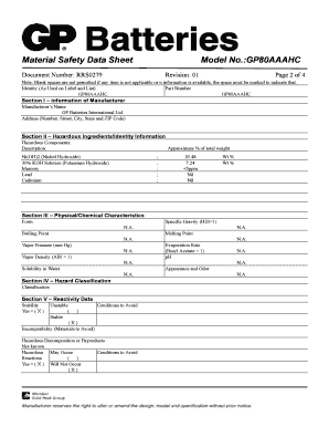 Material Safety Data Sheet for GP80AAAHC Battery