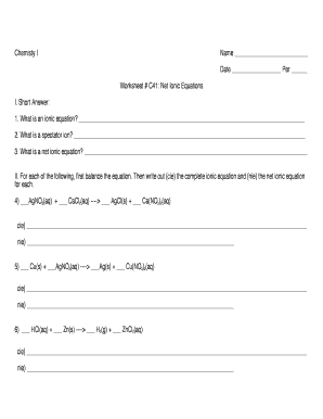 Chemistry Worksheet Net Ionic Equations