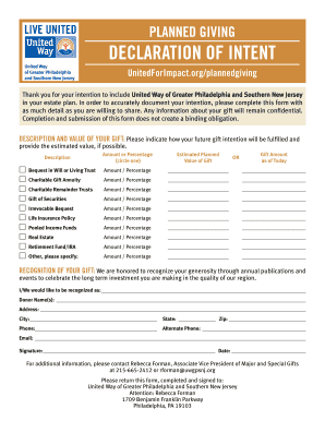 Planned Giving Declaration of Intent