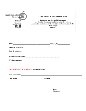 ETAT MODIFICATIF de DOMICILE