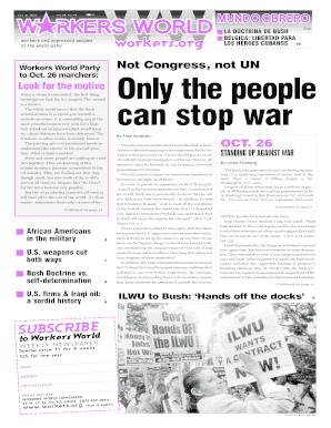 Formulario de suscripción al periódico Workers World