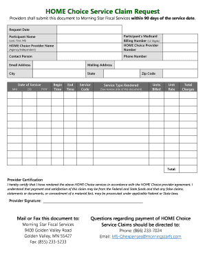 HOME Choice Service Claim Request