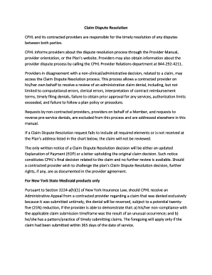 Claim Dispute Resolution Form