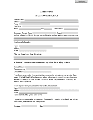 Pet Emergency Contact Form