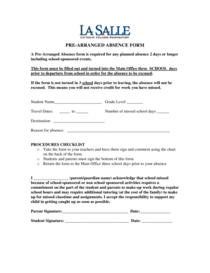 Pre-Arranged Absence Form