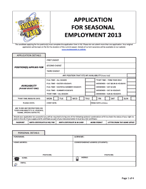 Seasonal Employment Application Form