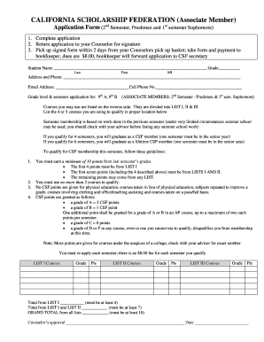 California Scholarship Federation Associate Member Application