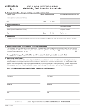 Arizona Withholding Tax Information Authorization