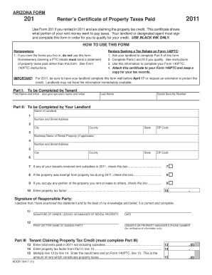 Arizona Renter’s Property Tax Certificate