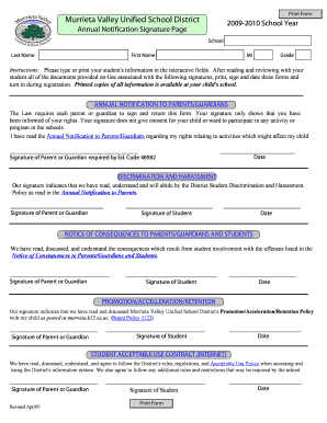 Annual Notification Signature Page