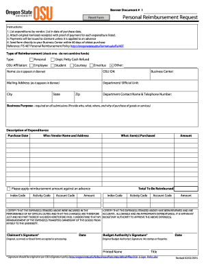Personal Reimbursement Request Form
