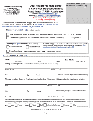 Florida ARNP Application