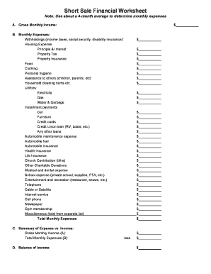 Fillable Online Short Sale Fianancial Worksheet Fax Email Print - pdfFiller