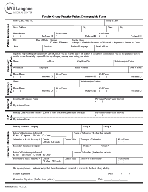 Faculty Group Practice Patient Demographic Form